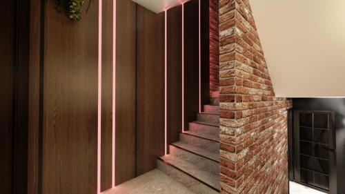 NOWOCZESNY KLUB Z SUFITEM PODWIESZANYM I CEGŁĄ